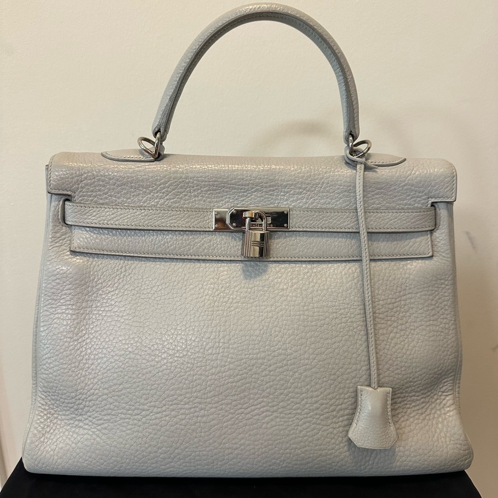 Hermes Kelly 32 grey Paladium hardware dustbag box strap